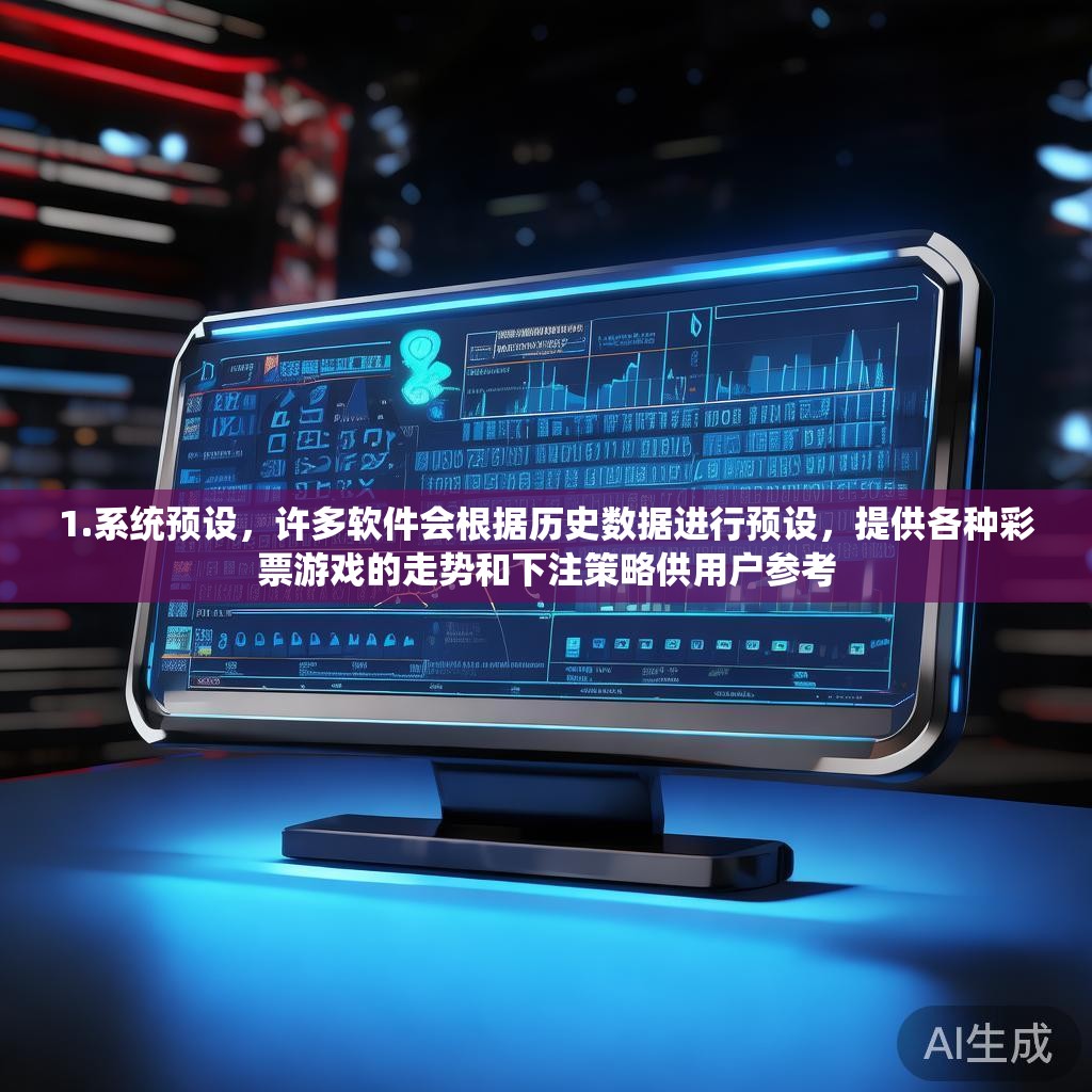 1.系统预设,许多软件会根据历史数据进行预设,提供各种彩票游戏的走势和下注策略供用户参考 1.系统预设,许多软件会根据历史数据进行预设,提供各种彩票游戏的走势和下注策略供用户参考