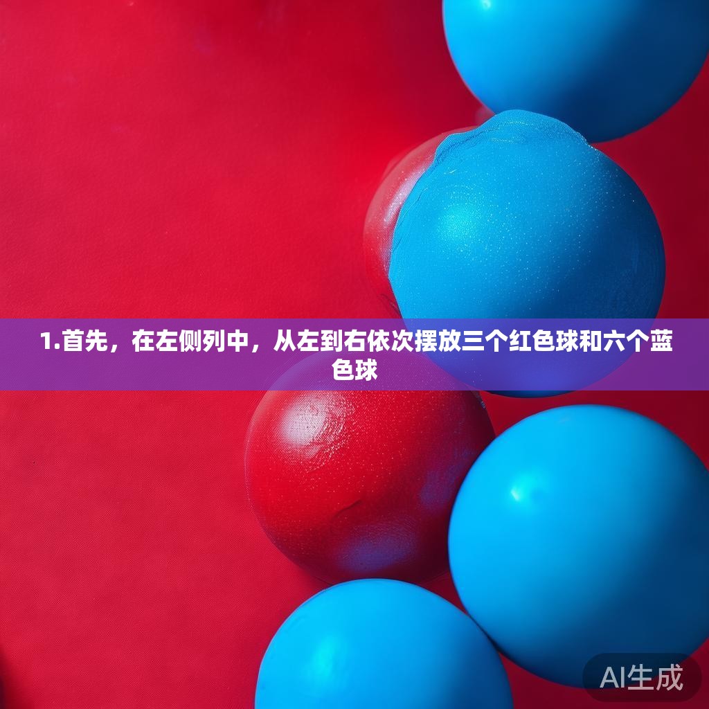 1.首先，在左侧列中，从左到右依次摆放三个红色球和六个蓝色球