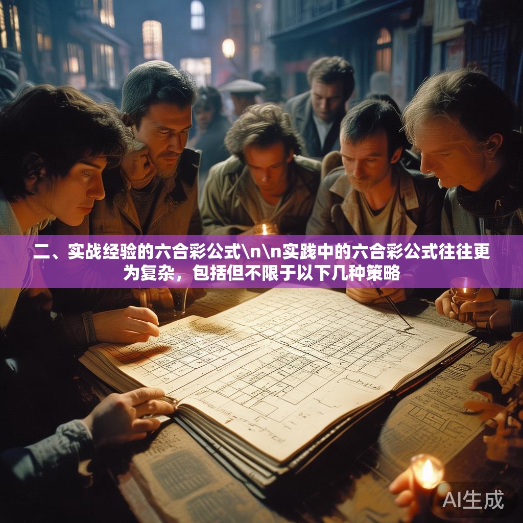 二、实战经验的六合彩公式\n\n实践中的六合彩公式往往更为复杂，包括但不限于以下几种策略