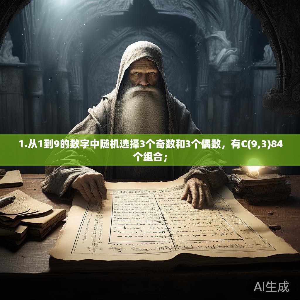 1.从1到9的数字中随机选择3个奇数和3个偶数，有C(9,3)84个组合；